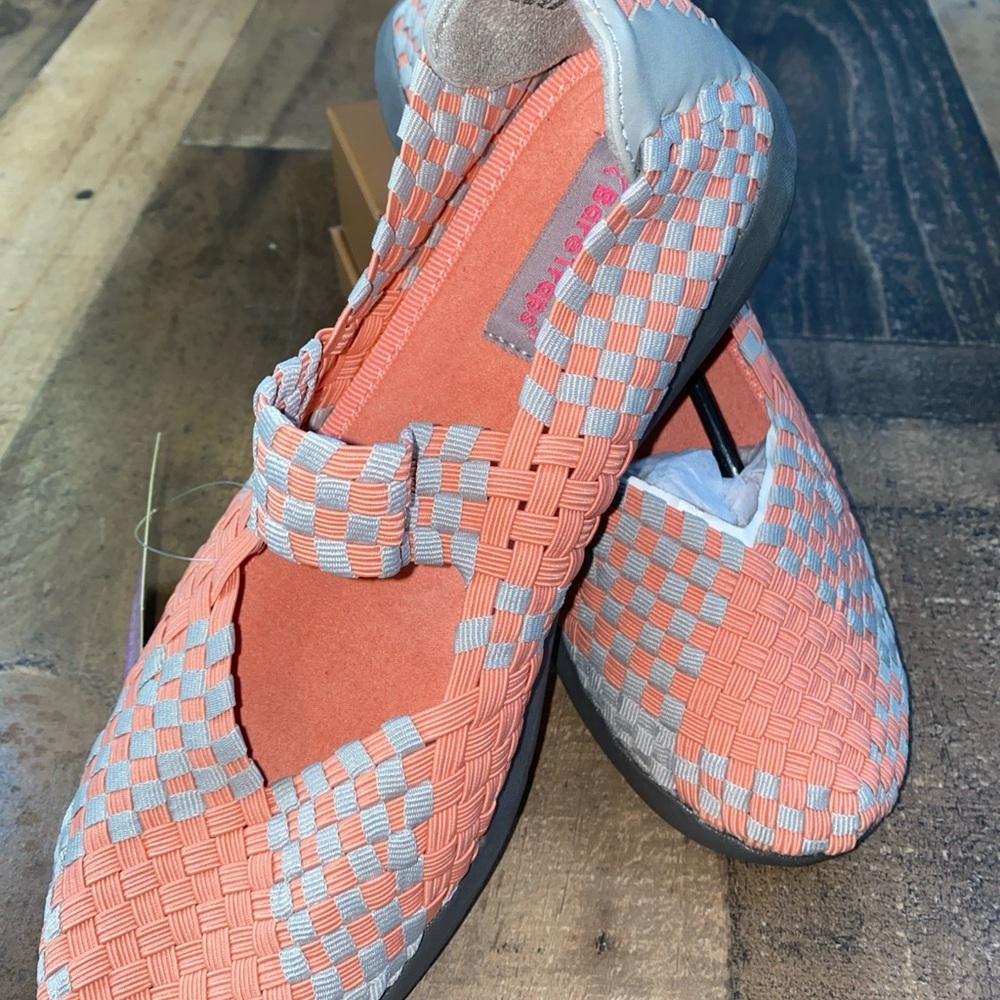 BareTraps Women's Woven Slip-On Stretch Shoes Pink and Gray Size 8.5 lightweight